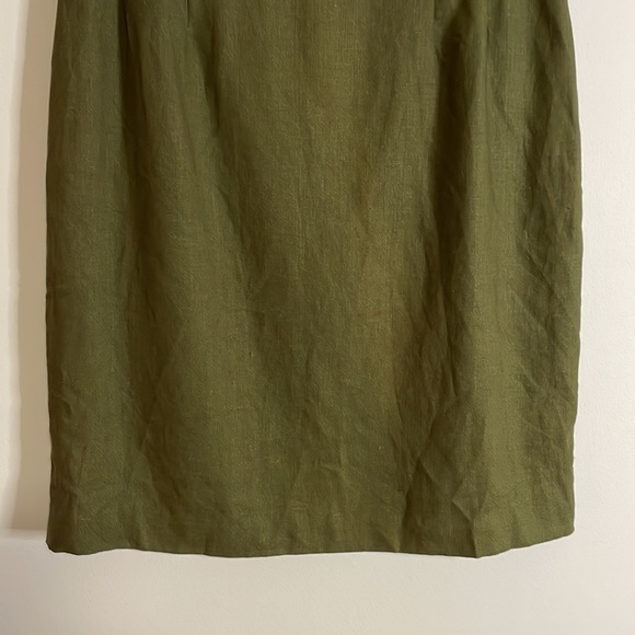 Bill Blass 100% Linen Pencil Skirt 10 Olive Green Mid Slit Blassport - Picture 11 of 12